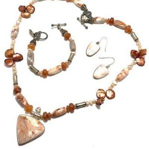 Handmade Jewelry Set by Surdigirl - Orange Scolecite, Carnelian